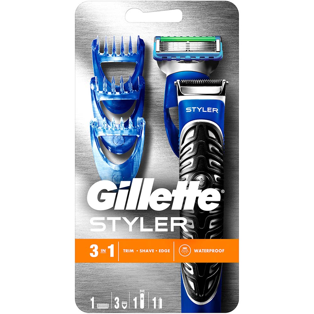 

Бритва-стайлер GILLETTE FUSION ProGlide Styler с 1 сменной кассетой + 3 насадки для моделирования бороды и усов (7702018273386), FUSIONProGlideStyler+1карт.Power+3НасД/модел.бород