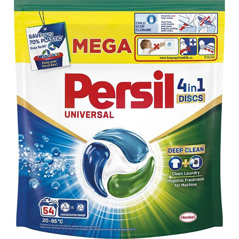 Диски для прання Persil 4in1 Discs Universal Deep Clean 54 шт (9000101801323) Склад 15 - 30% аніонні ПАР, неіоногенні ПАР; 5 – 15 % мило; ; 5% фосфонати. Також: ензими, оптичні відбілювачі, ароматизатори, Гексіл циннамаль, Ліналоол.