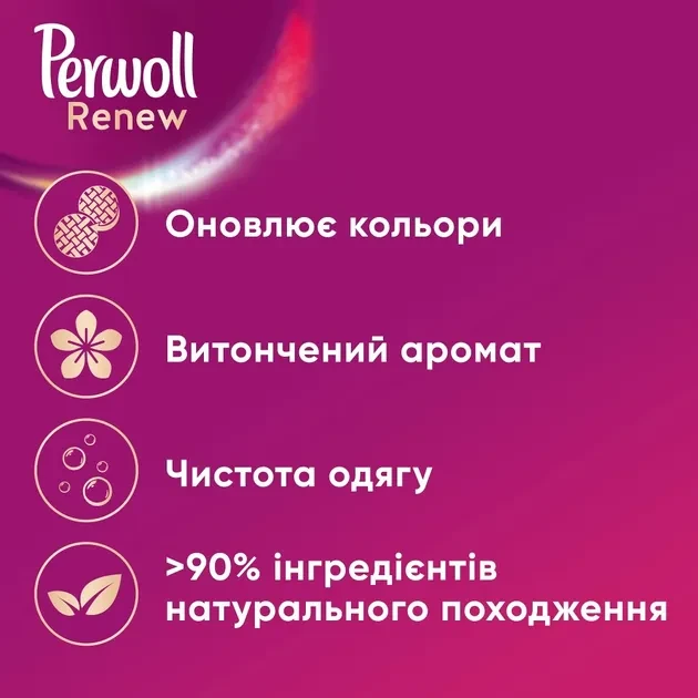 Гель для прання PERWOLL Відновлення та Аромат 0,99л (2915664) Склад 5-15% аніонні ПАР, ;5% неіоногенні ПАР, мило, ензими, ароматизатори (Лимонен, Ліналоол, Кумарин, Цитронеллол), консерванти (Бензізотіазолінон, Метилізотіазолінон)