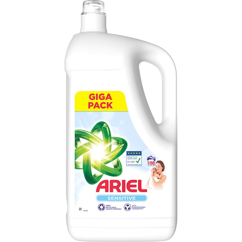 Гель для прання ARIEL Для чутливої шкіри 4.5 л (8700216691789) Склад 5-15% Аніонні ПАР, ;5% неіоногенні ПАР, фосфонати, мило, ензими, консерванти, ароматизатори