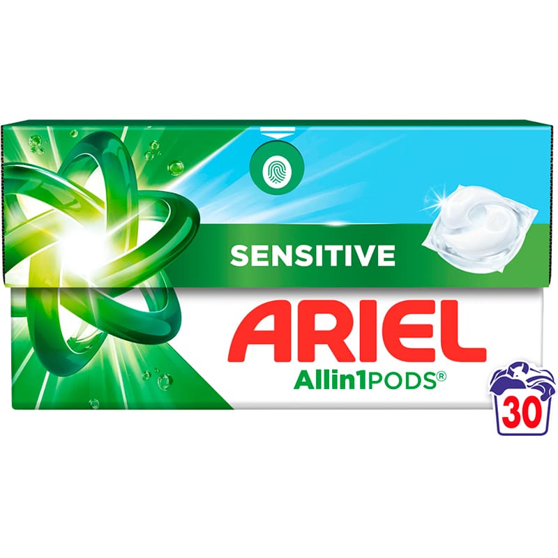 Капсули для прання ARIEL Pods+ All-in-1 Для чутливої шкіри 30 шт (8700216766012) Склад 30% аніонні ПАР, 5-15% мило, 5% неіоногенні ПАР, фосфонати, ензими, оптичні відбілювачі, ароматизатори