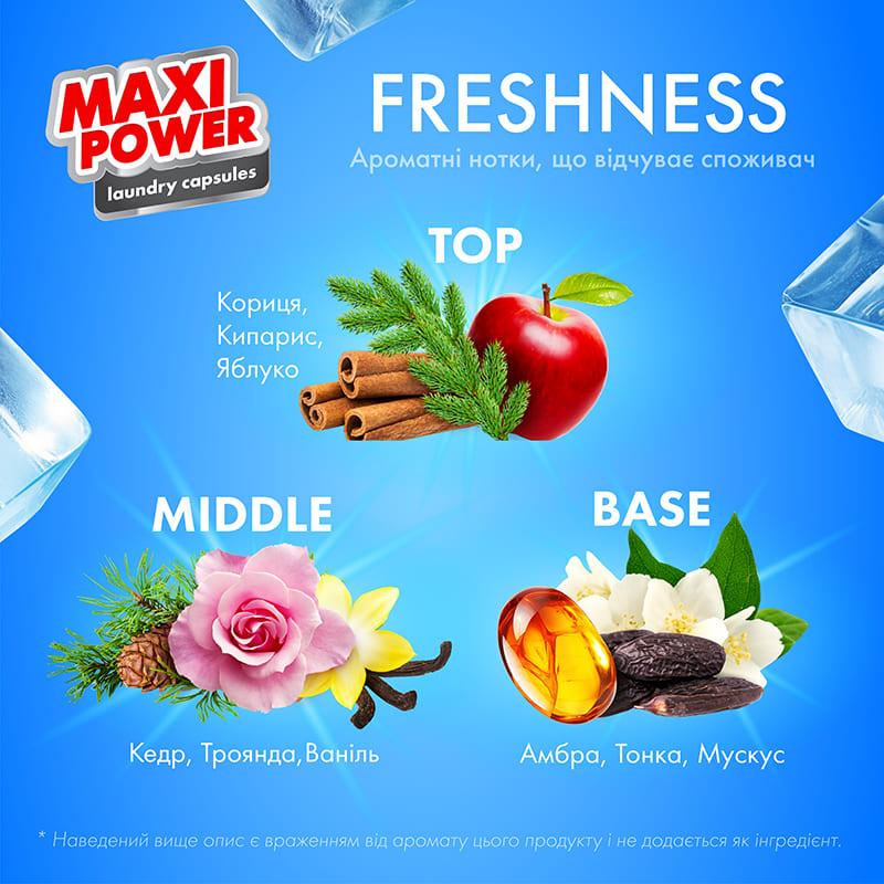 Капсули для прання MAXI POWER Freshness 11 шт (4823098414964) Спосіб застосування Покладіть одну капсулу безпосередньо в барабан пральної машини перед завантаженням білизни; Завантажте речі та виберіть відповідний режим прання; Запустіть пральну машину та насолоджуйтесь чистотою та свіжістю вашого одягу!