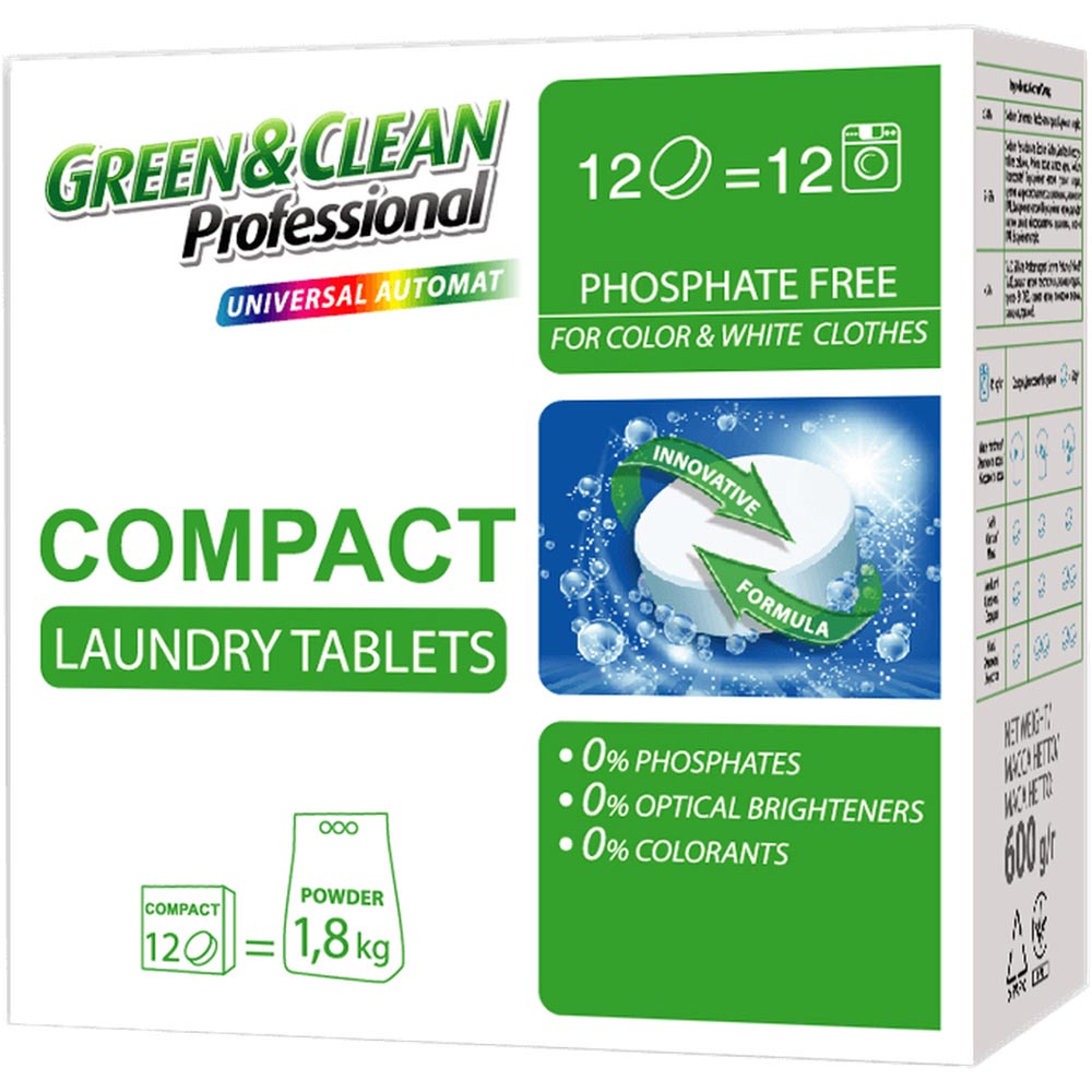 

Таблетки для стирки GREEN&CLEAN для белого и цветного белья 12 таблеток (GCL02458), Порошок Compact д/білого&кольорового одягу,12табл