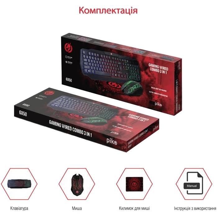 Мультимедійний комплект PIKO GX50 Black USB (1283126506208) Ширина килимка 250