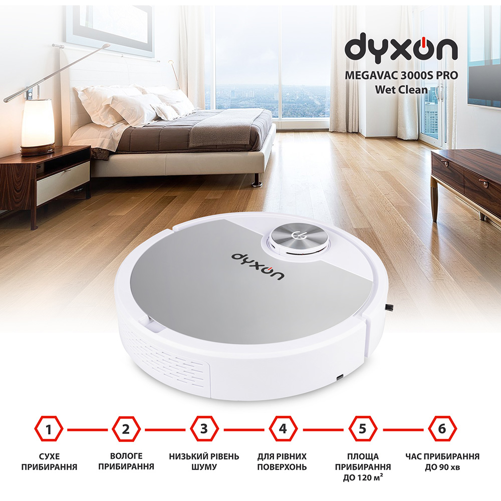 Замовити Робот-пилосос DYXON MEGAVAC 3000S PRO Wet Clean White-Silver