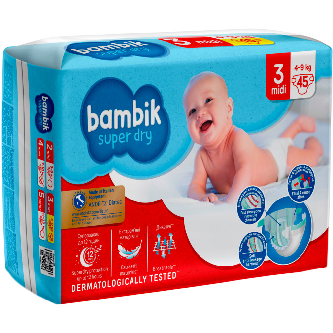

Подгузники BAMBIK Jumbo 3 MIDI 4-9 кг 45 шт (4823071645743), Jumbo 3 MIDI (4-9 кг) 45 шт