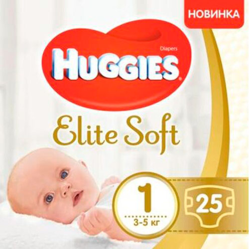 

Подгузники HUGGIES Elite Soft 1 Conv 3-5 кг 25 шт (5029053547923), Elite Soft 1 Conv 25x4 (N)