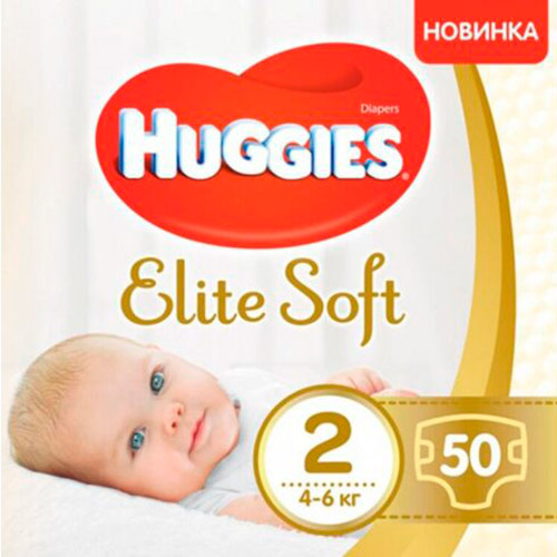 

Подгузники HUGGIES Elite Soft 2 Jumbo 4-6 кг 50 шт (5029053547978), Elite Soft 2 Дитячі підгузники 4-6 кг Jumbo, 50 шт