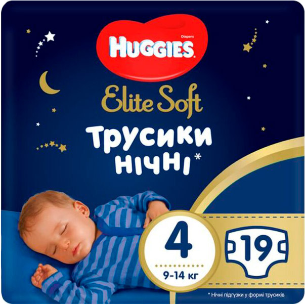 

Подгузники-трусики HUGGIES Elite Soft 4 Overnights Pants 9-14 кг 19 шт (5029053548166), Elite Soft 4 Overnights Pants 19 (9-14 кг) (N)