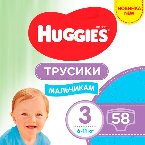 

Подгузники-трусики HUGGIES Pant 3 Mega 6-11 кг 58 шт для мальчиков (5029053547473), Pant 3 (6-11 kg) Low Mega 58 Boy (N)