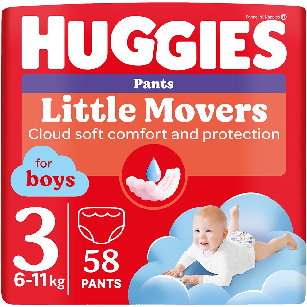 Підгузки-трусики HUGGIES Little Movers 3 (6-11 кг) Mega 58 шт Boy (5029053547473) Підгузки-трусики HUGGIES Little Movers 3 (6-11 кг) Mega 58 шт Boy (5029053547473)