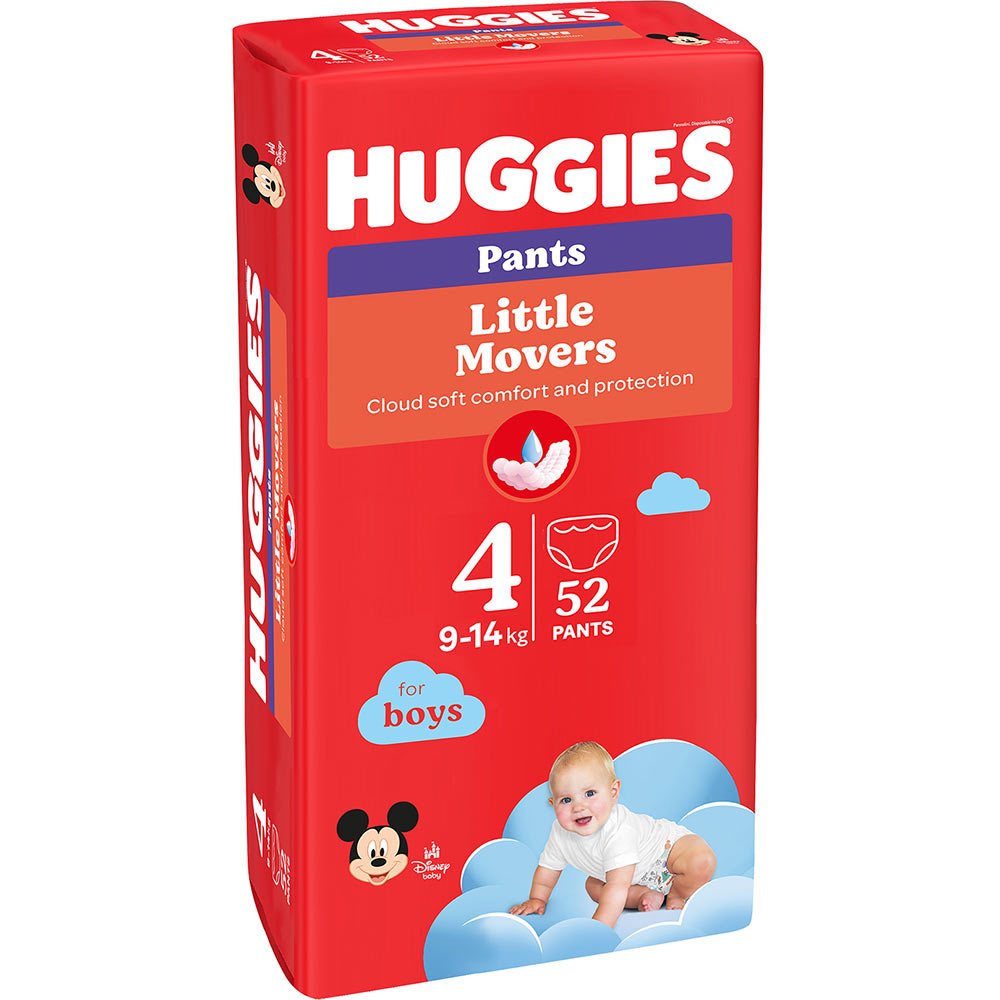 Підгузки-трусики HUGGIES Little Movers 4 (9-14 кг) Mega 52 шт Boy (5029053547534) Підгузки-трусики HUGGIES Little Movers 4 (9-14 кг) Mega 52 шт Boy (5029053547534) Тип підгузки-трусики
