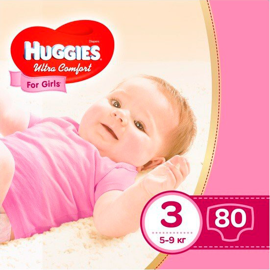 Підгузки HUGGIES Ultra Comfort 3 5-9 кг Mega 80 шт Girl (5029053543604)