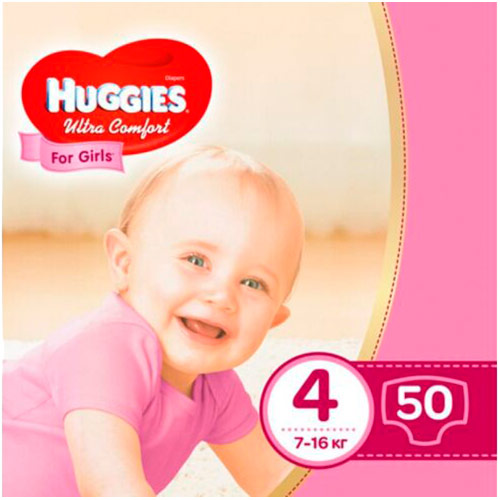 

Подгузники HUGGIES Ultra Comfort 4 Jumbo 7-16 кг 50 шт (5029053565378), Ultra Comfort 4 (7-16 kg) Jumbo 50 Girl