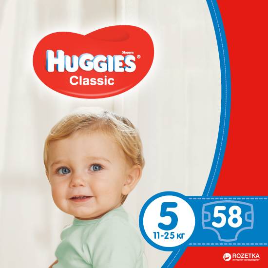 

Подгузники HUGGIES Classic 5 Mega 58 (5029053543192), Підгузник Classic 5 Mega 58