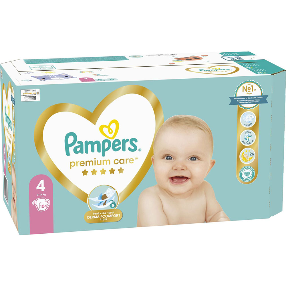 Підгузки PAMPERS Premium Care Maxi 4 9-14 кг 104 шт (4015400465447) Кількість в упаковці 104