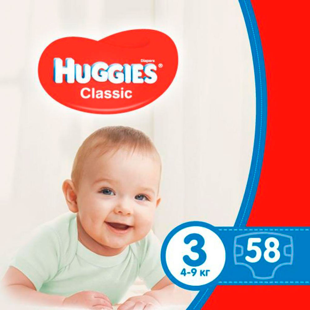 

Подгузники Huggies Classic 3 Jumbo 58 шт (5029053543109), Підгузники Classic 3 4-9 кг Jumbo 58шт