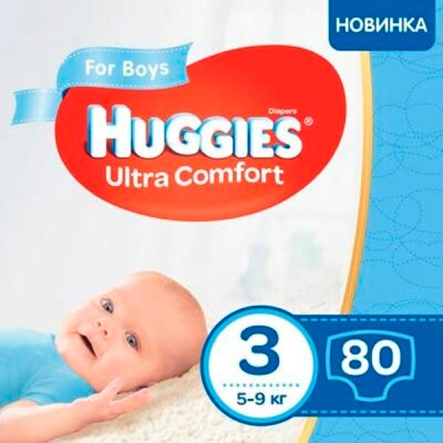 

Подгузники Huggies Ultra Comfort 3 Mega для мальчиков 80 шт (5029053543598), Підгузник Ultra Comfort для хлопчиків 3 (5-9кг) 80