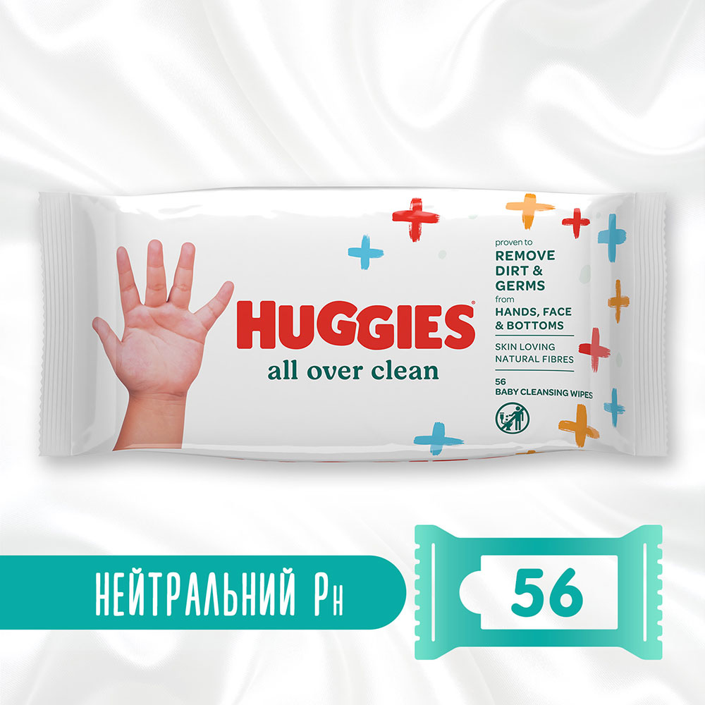 Серветки вологі Huggies All over clean 56 шт (5029053567822) Кількість в упаковці 56