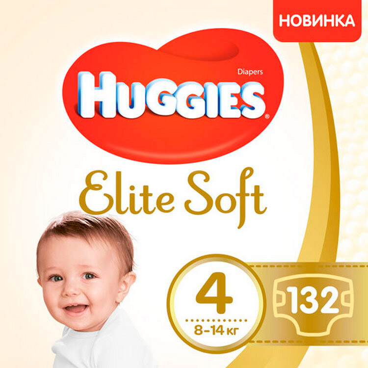 

Подгузники Huggies Elite Soft 4 8-14 кг 132 шт (5029054566220), Підгузок Elite Soft 4 (8-14 кг) 132 шт