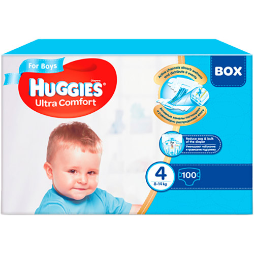 

Подгузники Huggies Ultra Comfort Box для мальчиков 8-14 кг 100 шт (5029053547831), Підгузок Ultra Comfort 4 Box для хлопчиків