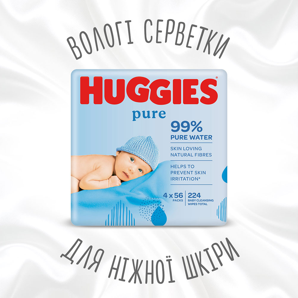 Салфетки влажные Huggies Pure 56 х 4 шт (5029053550121) Вид одноразовые
