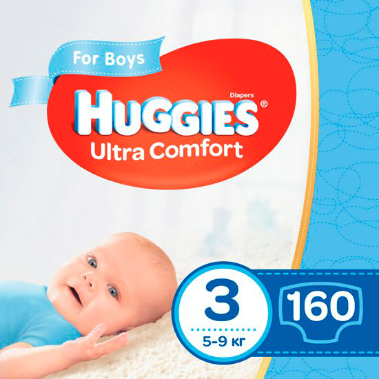 

Подгузники Huggies Ultra Comfort 3 Mega для мальчиков 160 шт (80x2) (5029054218099), Підгузок Ultra Comfort 3 Mega для