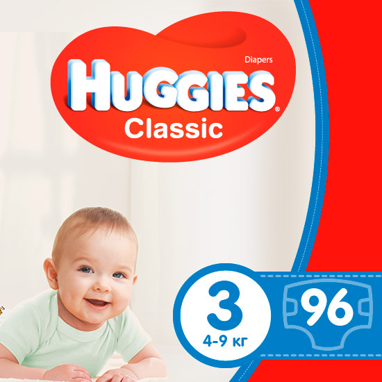 

Подгузники Huggies Classic Giga 3 4-9 кг 96 шт (5029053547282), Підгузок Classic 3 Giga 96 шт