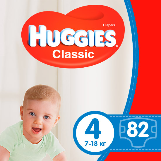 

Подгузники Huggies Classic Giga 4 7-18 кг 82 шт (5029053547299), Підгузок Classic 4 Giga 82 шт