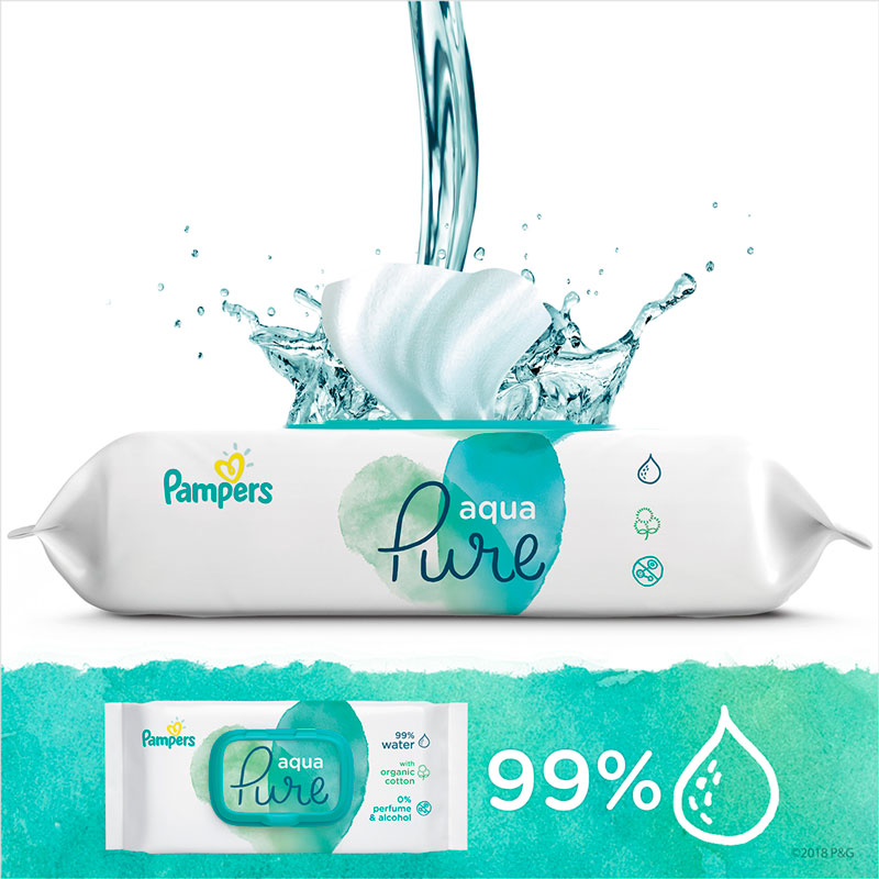 Вологі серветки Pampers Aqua Pure 48 шт (8001090603326) Кількість в упаковці 48