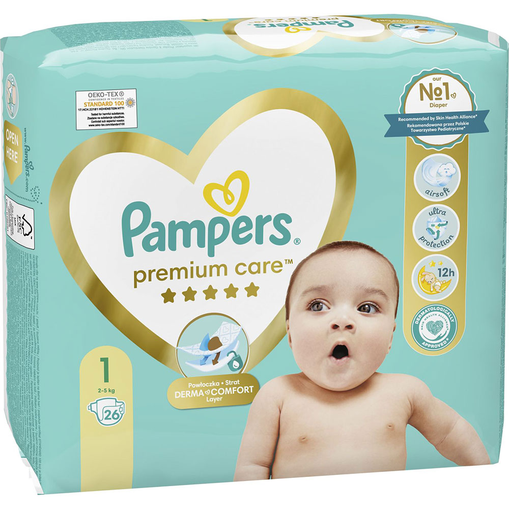 Подгузники Pampers Premium Care Размер 1 (2-5 кг) 26 шт (8001841104614) Количество в упаковке 26