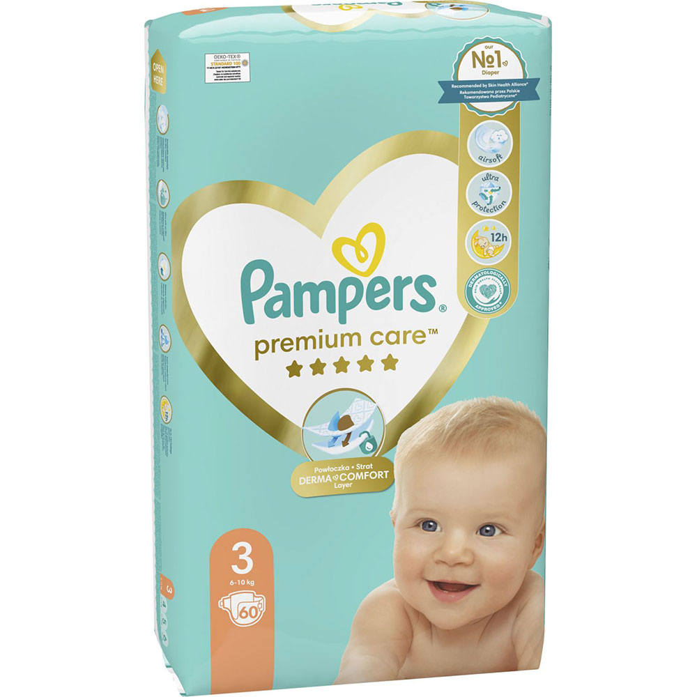 Підгузник PAMPERS Premium Care Midi 3 6-10кг 60шт (4015400274780) Кількість в упаковці 60