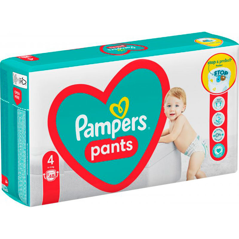 Підгузки - трусики Pampers Pants Розмір 4 (9-15 кг) 48 шт (8006540068755) Кількість в упаковці 48