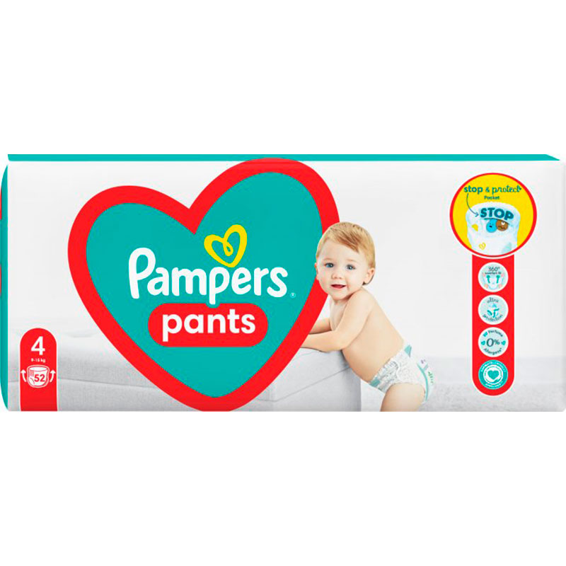 Підгузки-трусики Pampers Pants Розмір 4 (9-15 кг) 52 шт (8006540069264) Тип підгузки-трусики