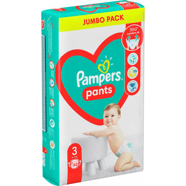 В Украине Подгузники - трусики Pampers Pants Размер 3 (6-11 кг) 62 шт (8006540069233)