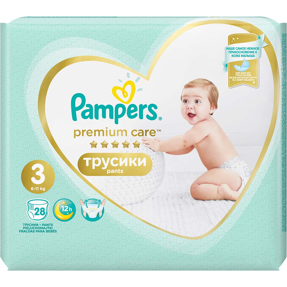 

Подгузники-трусики PAMPERS Premium Care Pants Midi 6-11кг 28шт (4015400687894), Дит.однр.підгуз-трусPrem.CarePantsMidi(6-11кг)Уп28