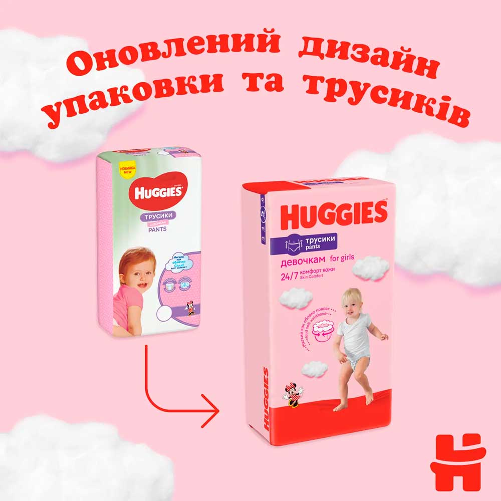 Подгузники-трусики HUGGIES Pants 6 (15-25 кг) для девочек 60 шт (5029053564135) Для для девочек