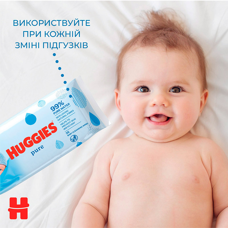 Детские влажные салфетки Huggies Ultra Comfort Pure 56 х 3 шт (5029053550091) Вид одноразовые