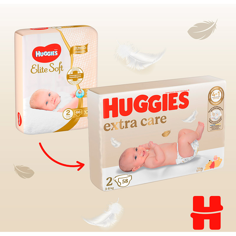 Подгузники Huggies Extra Care 2 (3-6 кг) 58 шт (5029053578071) Вид одноразовые