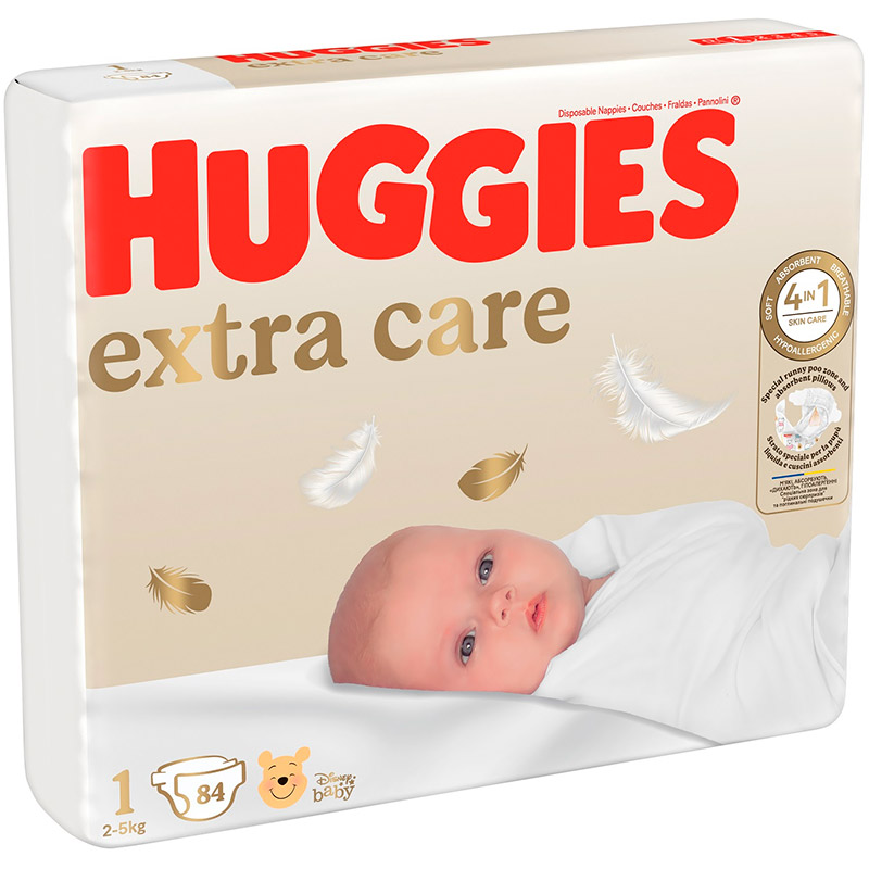 Підгузки Huggies Extra Care Розмір 1 (2-5 кг) 84 шт (5029053578057) Для універсально