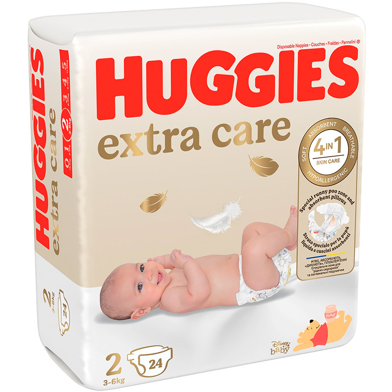 Підгузки Huggies Extra Care Size Розмір 2 (3-6 кг) 24 шт (5029053550275) Тип підгузки