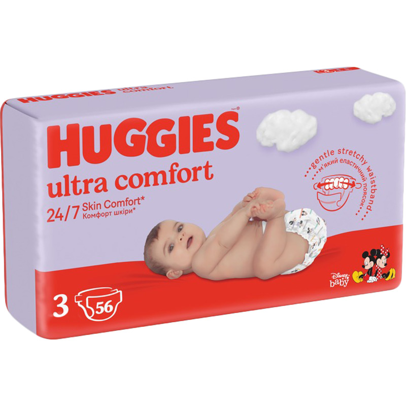 Зображення Підгузки HUGGIES Ultra Comfort 3 (5-9 кг) Jumbo 56 шт (5029053567570)