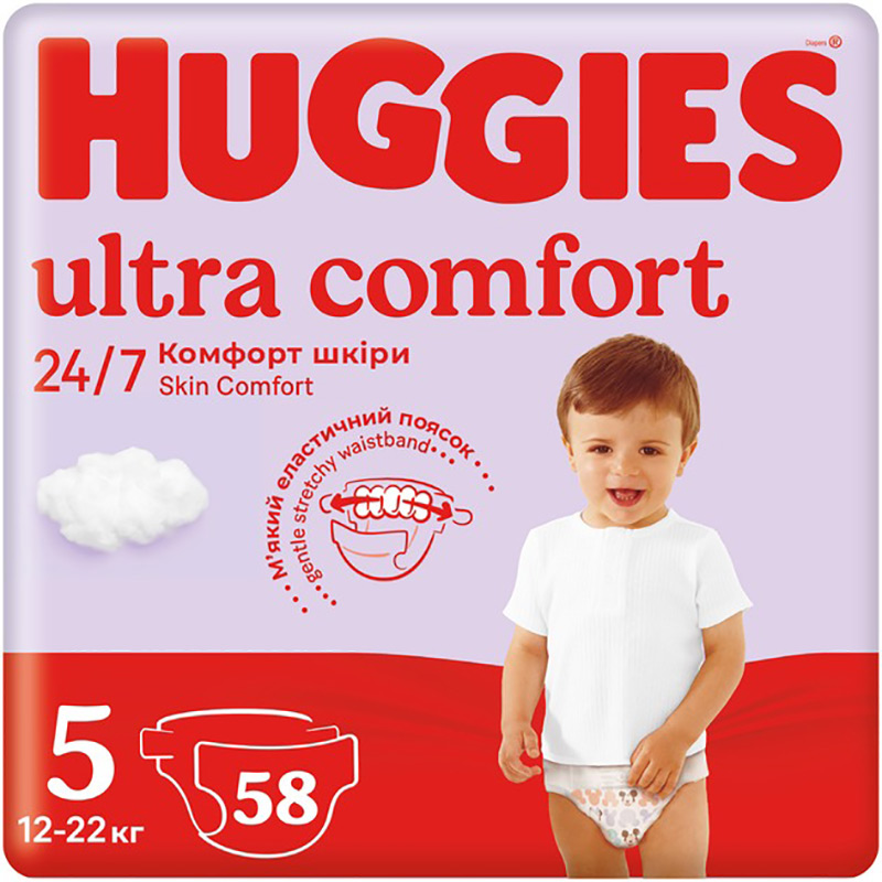 Підгузки HUGGIES Ultra Comfort 5 (12-22 кг) Mega 58 шт (5029053548784)