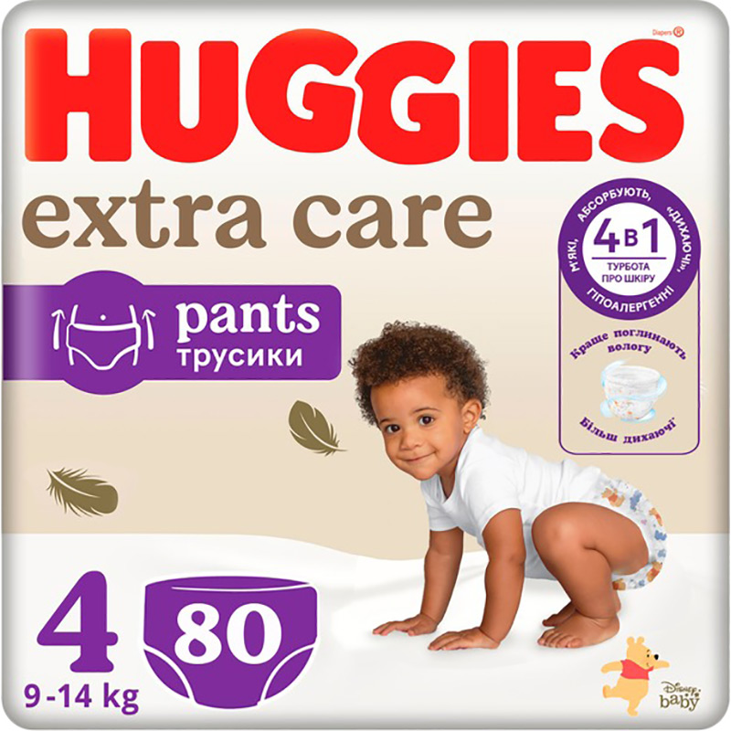 Підгузки-трусики HUGGIES Extra Care Розмір 4 (9-14 кг) Pants Box 80 шт (5029053582405)