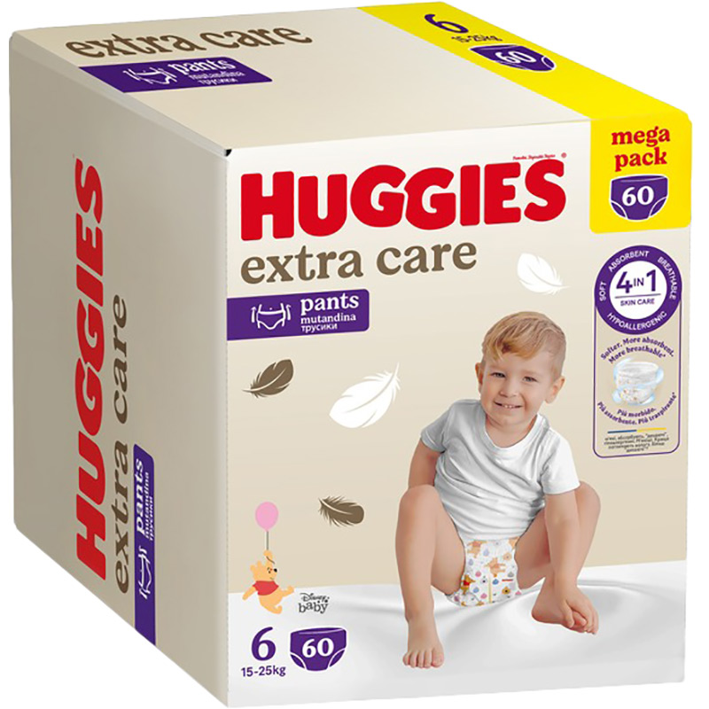 Подгузники-трусики HUGGIES Extra Care 6 (15-25кг) Pants Box 60 шт (5029053582429) Тип подгузники-трусики