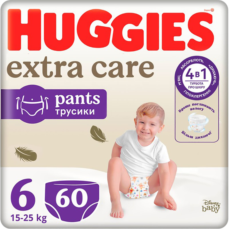 Подгузники-трусики HUGGIES Extra Care 6 (15-25кг) Pants Box 60 шт (5029053582429)