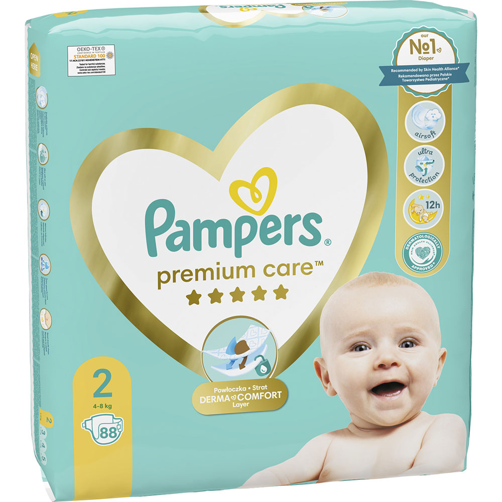 Підгузки Pampers Premium Care Розмір 2 (4-8 кг) 88 шт (8006540857717) Кількість в упаковці 88