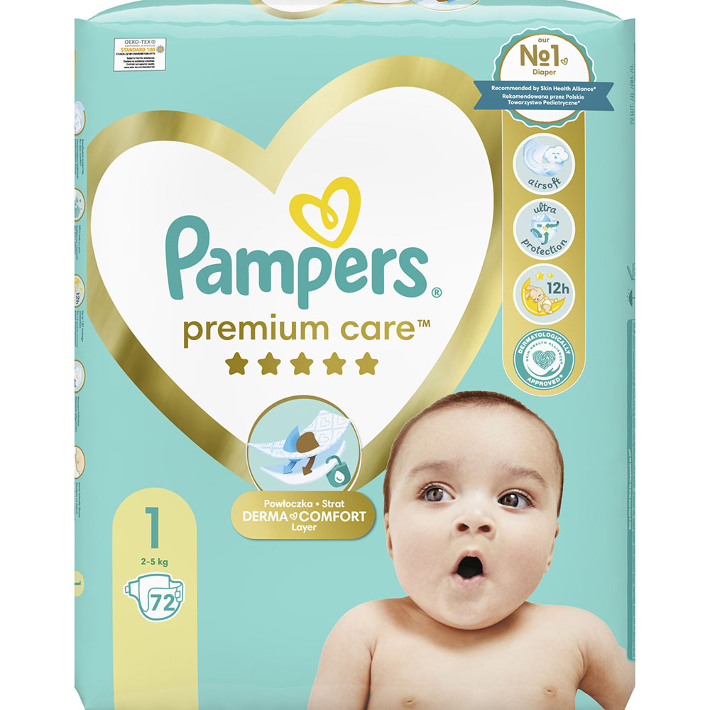 Подгузники Pampers Premium Care Размер 1 (2-5 кг) 72 шт (8006540858073) Количество в упаковке 72