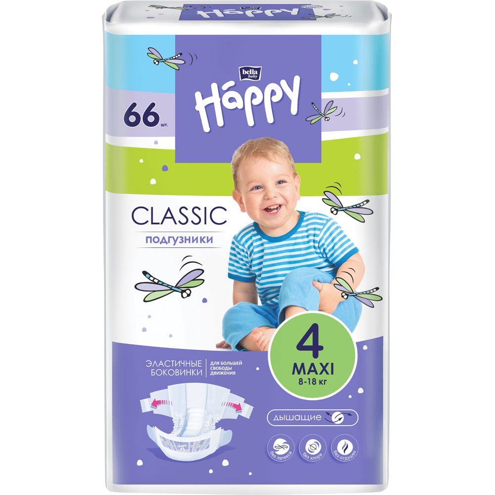 Підгузки Bella Baby Happy Classic Maxi 8-18 кг 66 шт (BB-054-LU66-016)