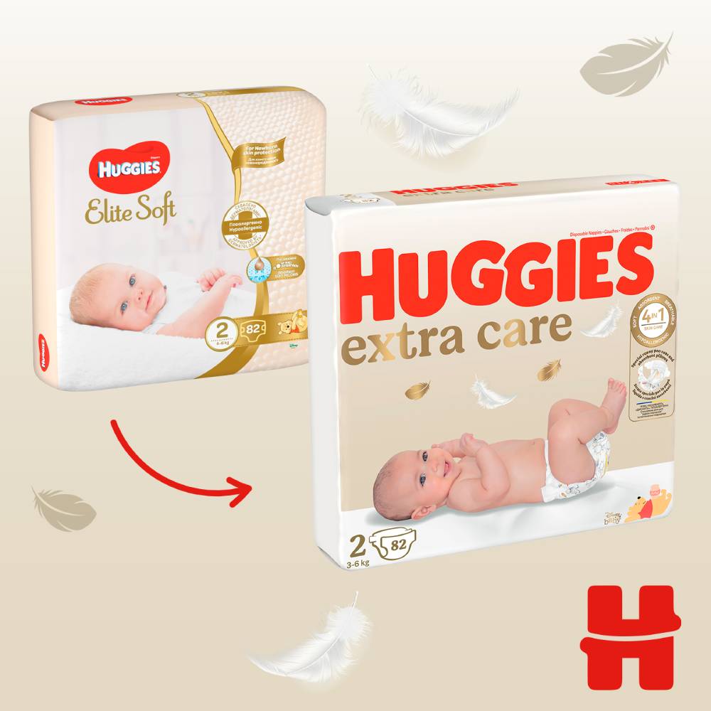 Подгузники HUGGIES Extra Care Mega 2 (3-6 кг) 82 шт (5029053578088) Для универсально